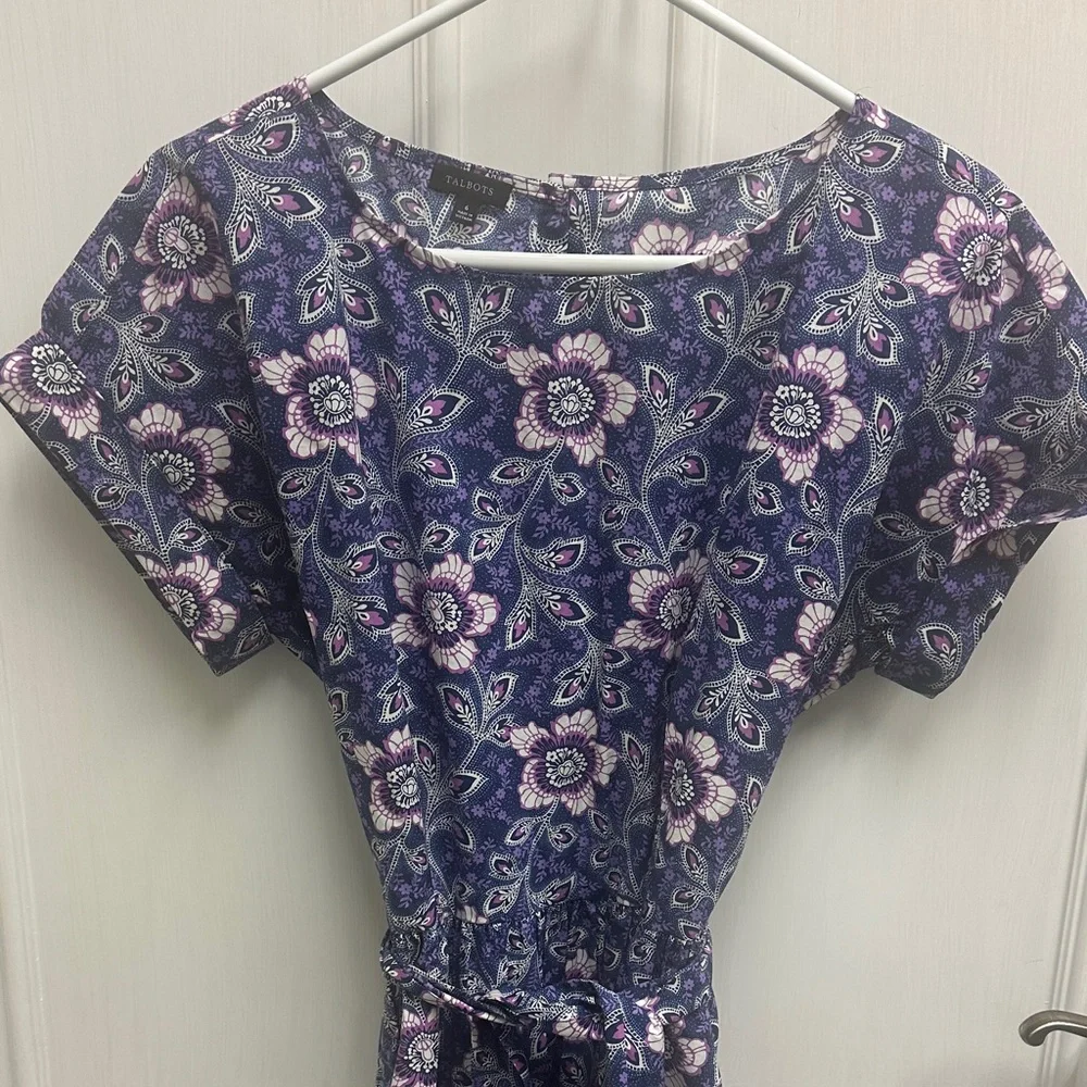 Talbots Poplin Fit n Flare Dress Lexington Floral - Picture 2 of 5